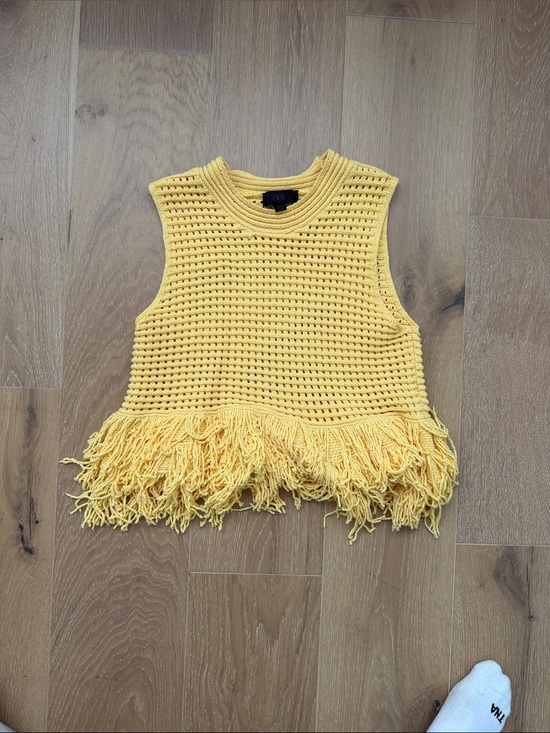 Zara Tops - Zara Yellow Crocheted Knit Top with Fringe Detail